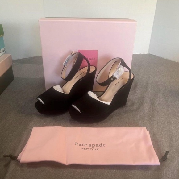 kate spade Black Suede Peep-Toe Wedge Sandals - Picture 5 of 6